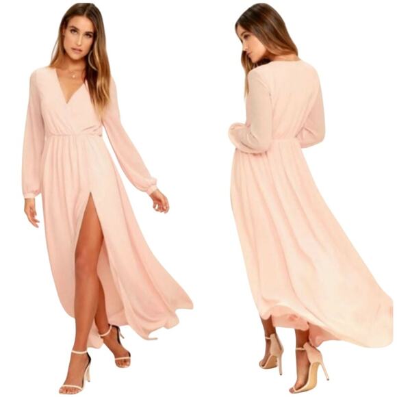 Lulu's Dresses & Skirts - Lulus Wondrous Water Lilies Maxi Dress – Blush Pink Chiffon Romantic Chic XL
